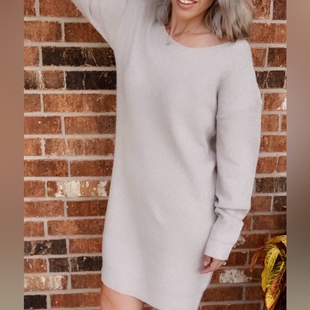 Boat Neck Back Bow Tie Sweater Dress